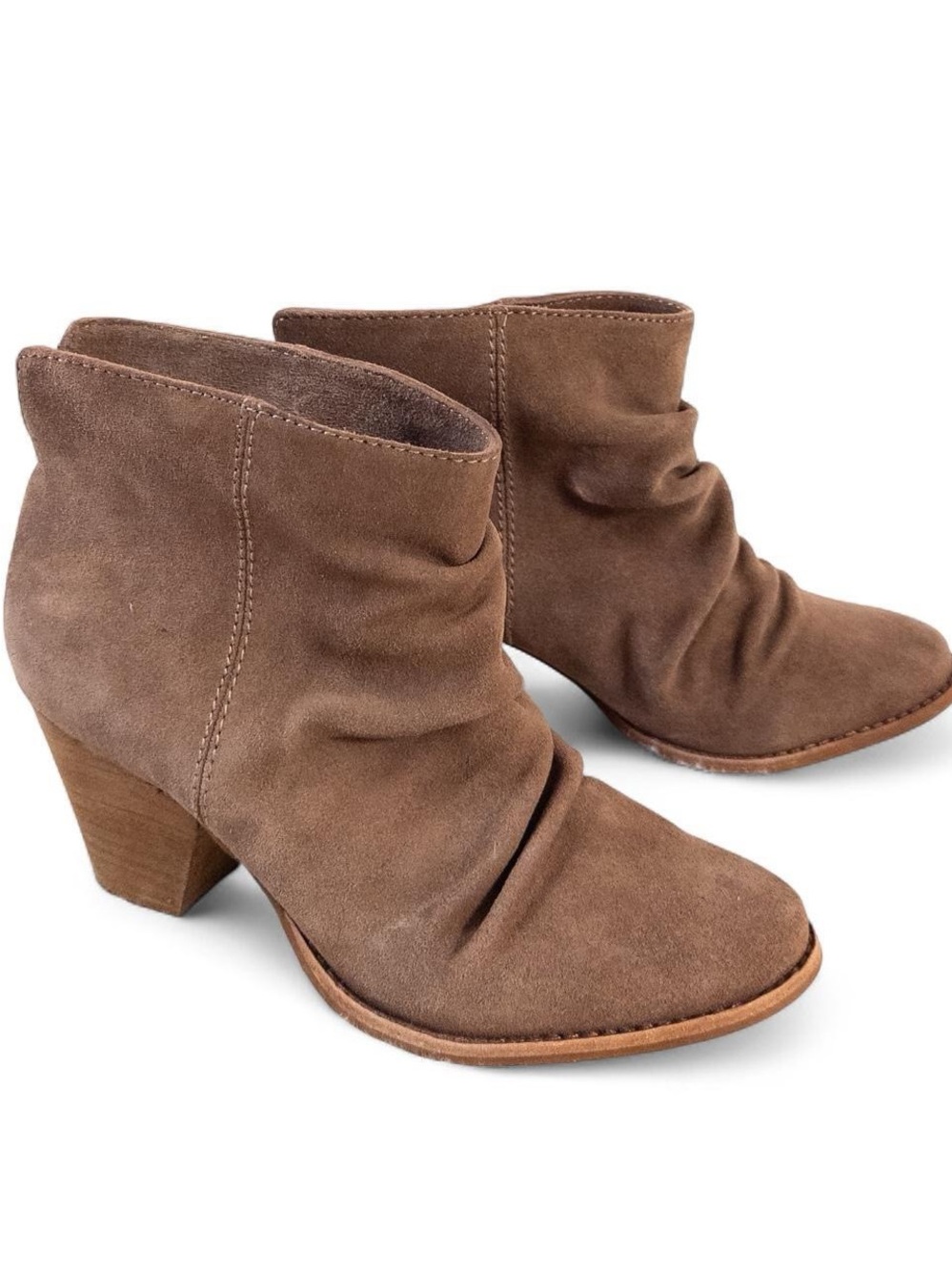 Splendid Taupe Suede Slouch Ankle Booties Stacked Heel Women’s Size 9 Boho